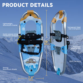 Funwater 19'' Kids Lightweight Snowshoes - Aluminium Alloy Anti-Slip Adjustable with Tote Bag & Trekking Poles