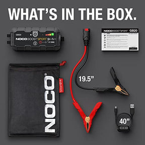 NOCO Boost Sport GB20 500A UltraSafe Car Jump Starter, Jump Starter Power Pack, 12V Battery Booster, Portable Powerbank Charger, and Jump Leads for up to 4.0-Liter Petrol Engines