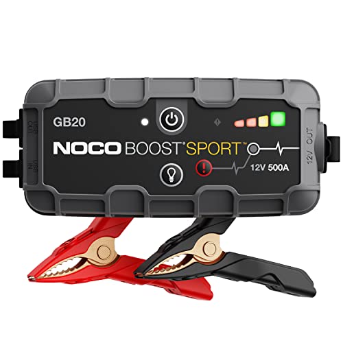 NOCO Boost Sport GB20 500A UltraSafe Car Jump Starter, Jump Starter Power Pack, 12V Battery Booster, Portable Powerbank Charger, and Jump Leads for up to 4.0-Liter Petrol Engines