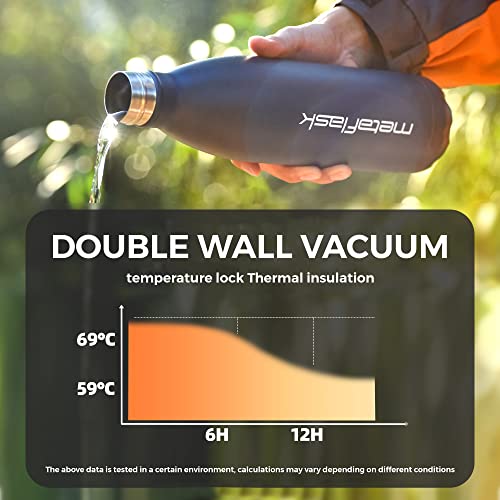 MetaFlask Water Bottles - Leak-Proof, No Sweating - Keeps Cold: 24+ Hrs. Hot: 12 Hrs. (Black, 500ml)