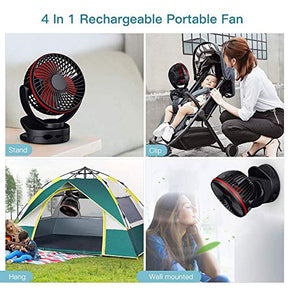 Clip On Fan: Mini Desk Fan - Battery Operated, Ultra Quiet 4-Speed Portable Baby Stroller Fan w/Warm Night Light, 3600mAh USB Rechargeable Hanging Fan for Home Office Buggy Outdoor Camping