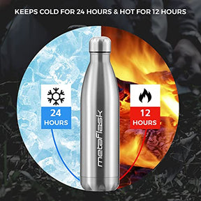 MetaFlask Water Bottles - Leak-Proof, No Sweating - Keeps Cold: 24+ Hrs. Hot: 12 Hrs. (Black, 500ml)