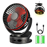 Clip On Fan: Mini Desk Fan - Battery Operated, Ultra Quiet 4-Speed Portable Baby Stroller Fan w/Warm Night Light, 3600mAh USB Rechargeable Hanging Fan for Home Office Buggy Outdoor Camping