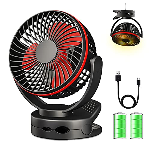 Clip On Fan: Mini Desk Fan - Battery Operated, Ultra Quiet 4-Speed Portable Baby Stroller Fan w/Warm Night Light, 3600mAh USB Rechargeable Hanging Fan for Home Office Buggy Outdoor Camping