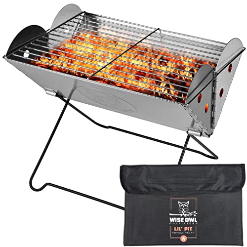 Wise Owl Outfitters Portable Camping Grill - Collapsible Fire Pit for Camping