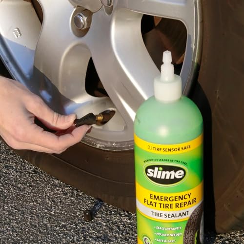 Slime 10016 Flat Tyre Puncture Repair Sealant, Emergency Kit, Motorbikes, Motorcycles, Scooters, Trailers, Non-toxic, eco-friendly, 237 mL (8oz) bottle , Green