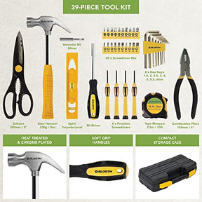 BLOSTM 39-Piece Tool Kit - Compact Tool Set with Essential Hand Tools for DIY Projects & Repairs - Small Tool Kit for Home & Office with Portable Tool Storage Box, Hammer Pliers Screwdrivers & More