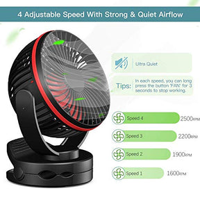 Clip On Fan: Mini Desk Fan - Battery Operated, Ultra Quiet 4-Speed Portable Baby Stroller Fan w/Warm Night Light, 3600mAh USB Rechargeable Hanging Fan for Home Office Buggy Outdoor Camping