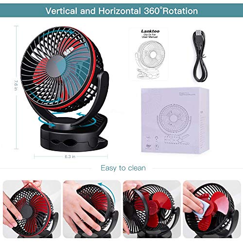 Clip On Fan: Mini Desk Fan - Battery Operated, Ultra Quiet 4-Speed Portable Baby Stroller Fan w/Warm Night Light, 3600mAh USB Rechargeable Hanging Fan for Home Office Buggy Outdoor Camping