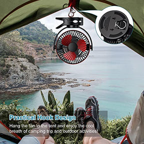 Clip On Fan: Mini Desk Fan - Battery Operated, Ultra Quiet 4-Speed Portable Baby Stroller Fan w/Warm Night Light, 3600mAh USB Rechargeable Hanging Fan for Home Office Buggy Outdoor Camping