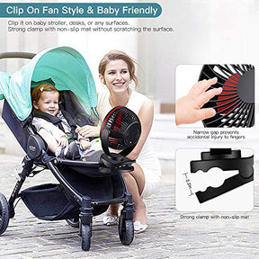 Clip On Fan: Mini Desk Fan - Battery Operated, Ultra Quiet 4-Speed Portable Baby Stroller Fan w/Warm Night Light, 3600mAh USB Rechargeable Hanging Fan for Home Office Buggy Outdoor Camping